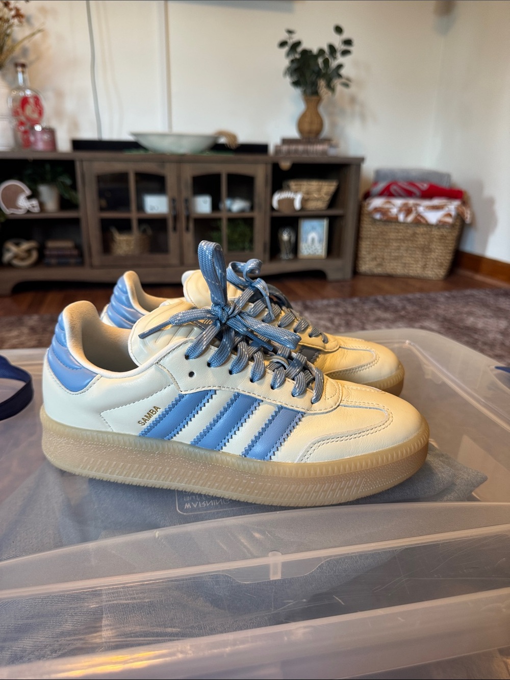 adidas Kids Samba Sneakers - Cream and Light Blue